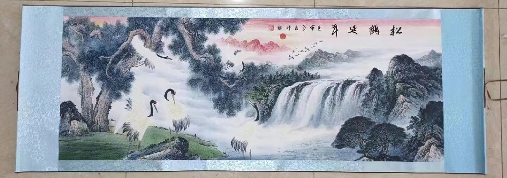 小六尺高峰山水画松鹤延年